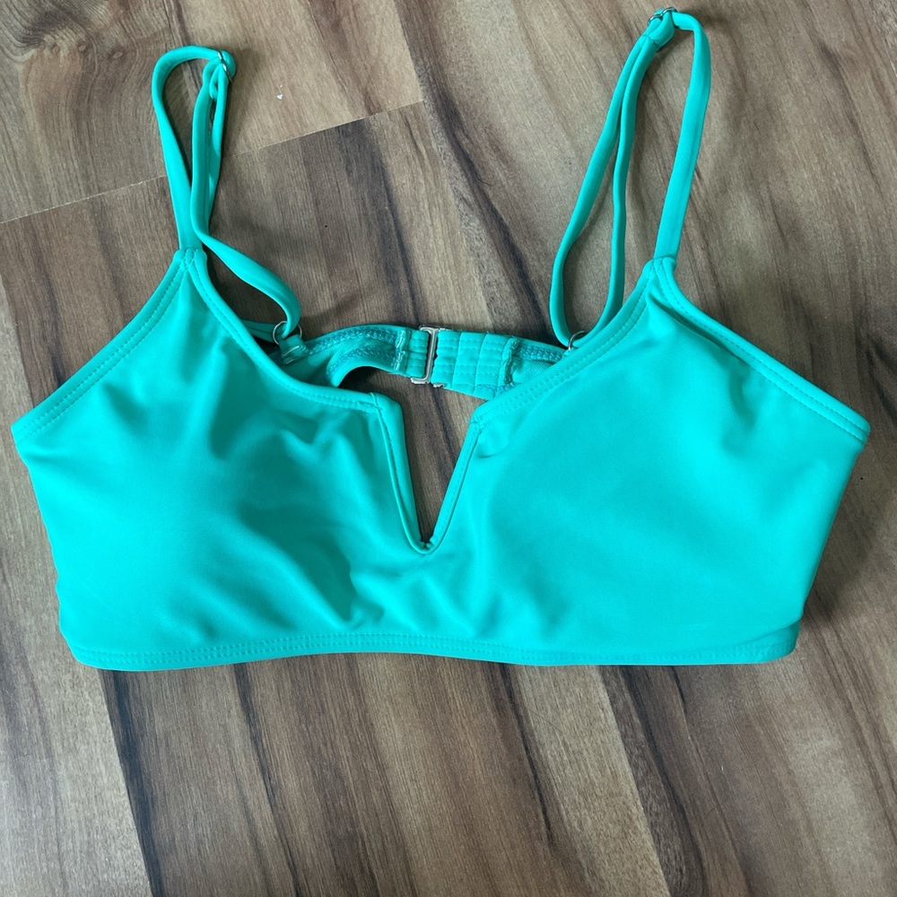 Blue Bikini Top with Adjustable Straps and V-Neck